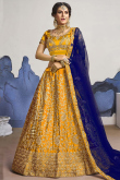 Mustard Yellow Silk Embroidered Lehenga Blouse