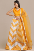 Mustard Yellow Silk Printed A Line Lehenga & Net Dupatta