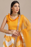 Mustard Yellow Silk Printed A Line Lehenga & Net Dupatta