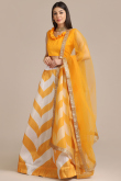 Mustard Yellow Silk Printed A Line Lehenga & Net Dupatta