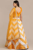 Mustard Yellow Silk Printed A Line Lehenga & Net Dupatta