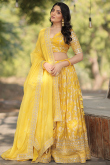 Mustard Yellow Silk Weaved Zari Flared Style Lehenga For Haldi