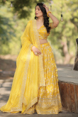 Mustard Yellow Silk Weaved Zari Flared Style Lehenga For Haldi