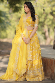 Mustard Yellow Silk Weaved Zari Flared Style Lehenga For Haldi