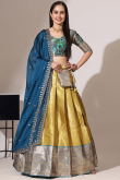 Mustard Yellow Silk Woven Zari A Line Lehenga 
