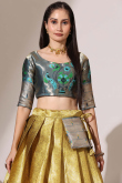 Mustard Yellow Silk Woven Zari A Line Lehenga 