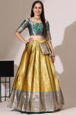 Mustard Yellow Silk Woven Zari A Line Lehenga 