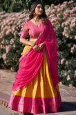 Mustard Yellow Silk Woven Zari A-line style Lehenga