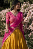 Mustard Yellow Silk Woven Zari A-line style Lehenga