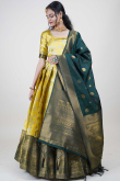 Mustard Yellow Silk Woven Zari Flared Lehenga