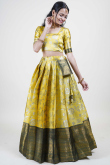 Mustard Yellow Silk Woven Zari Flared Lehenga