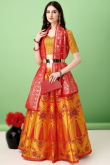 Mustard Yellow Silk Woven Zari Panelled Style Lehenga