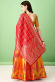 Mustard Yellow Silk Woven Zari Panelled Style Lehenga