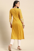 Mustard Yellow Straight Printed Cotton Kurti