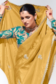 Mustard Yellow Tissue Saree with Sequins Work for Haldi