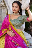 Mustard Yellow Tussar Silk Printed Flared Style Lehenga