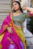 Mustard Yellow Tussar Silk Printed Flared Style Lehenga