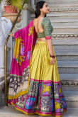 Mustard Yellow Tussar Silk Printed Flared Style Lehenga