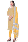 Mustard Yellow Weaved Thread Cotton Churidar Suit 