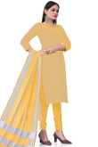 Mustard Yellow Weaved Thread Cotton Churidar Suit 