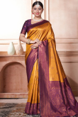 Mustard Yellow Weaved Zari Broad Border Silk Saree for Celebrations
