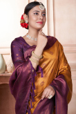 Mustard Yellow Weaved Zari Broad Border Silk Saree for Celebrations