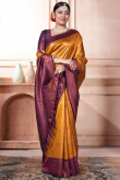 Mustard Yellow Weaved Zari Broad Border Silk Saree for Celebrations