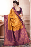 Mustard Yellow Weaved Zari Broad Border Silk Saree for Celebrations