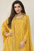 Mustard Yellow Weaved Zari Chinnon Sharara Suit For Haldi