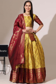 Mustard Yellow Weaved Zari Silk Flared Style Lehenga 