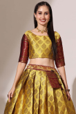 Mustard Yellow Weaved Zari Silk Flared Style Lehenga 