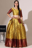 Mustard Yellow Weaved Zari Silk Flared Style Lehenga 