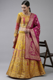 Mustard Yellow Woven Zari Banarasi Silk Lehenga