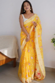Mustard Yellow Woven Zari Kora Silk Light Weight Saree 
