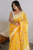 Mustard Yellow Woven Zari Kora Silk Light Weight Saree 