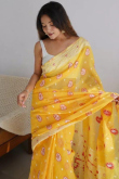 Mustard Yellow Woven Zari Kora Silk Light Weight Saree 