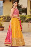 Mustard Yellow Zari Embroidered Georgette Lehenga For Haldi 