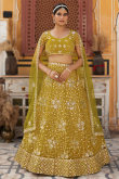 Mustard Yellow Zari Embroidered Panelled Style Lehenga For Haldi 