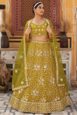 Mustard Yellow Zari Embroidered Panelled Style Lehenga For Haldi 