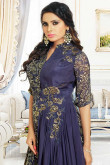Glorious Satin and silk Anarkali gown in Independence blue Color with Embroidered