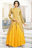 Elegant Honey yellow Silk Anarkali gown With Resham Work