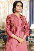 Resham Embroidered Satin and silk Peach Anarkali gown