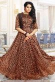 Multi colour Satin and silk Embroidered Anarkali gown