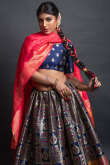 Navy Blue A Line Silk Lehenga with Woven Zari 