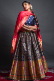 Navy Blue A Line Silk Lehenga with Woven Zari 
