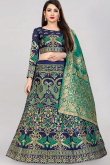 Navy Blue A-line Woven Zari Lehenga Choli 