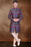 Navy Blue Art Silk Achkan Men Sherwani