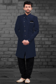 Navy Blue Art Silk Sherwani with Churidar for Men