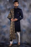 Navy Blue Art Silk Plain Men's Sherwani