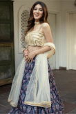 Navy Blue Art Silk Printed Flared Style Lehenga